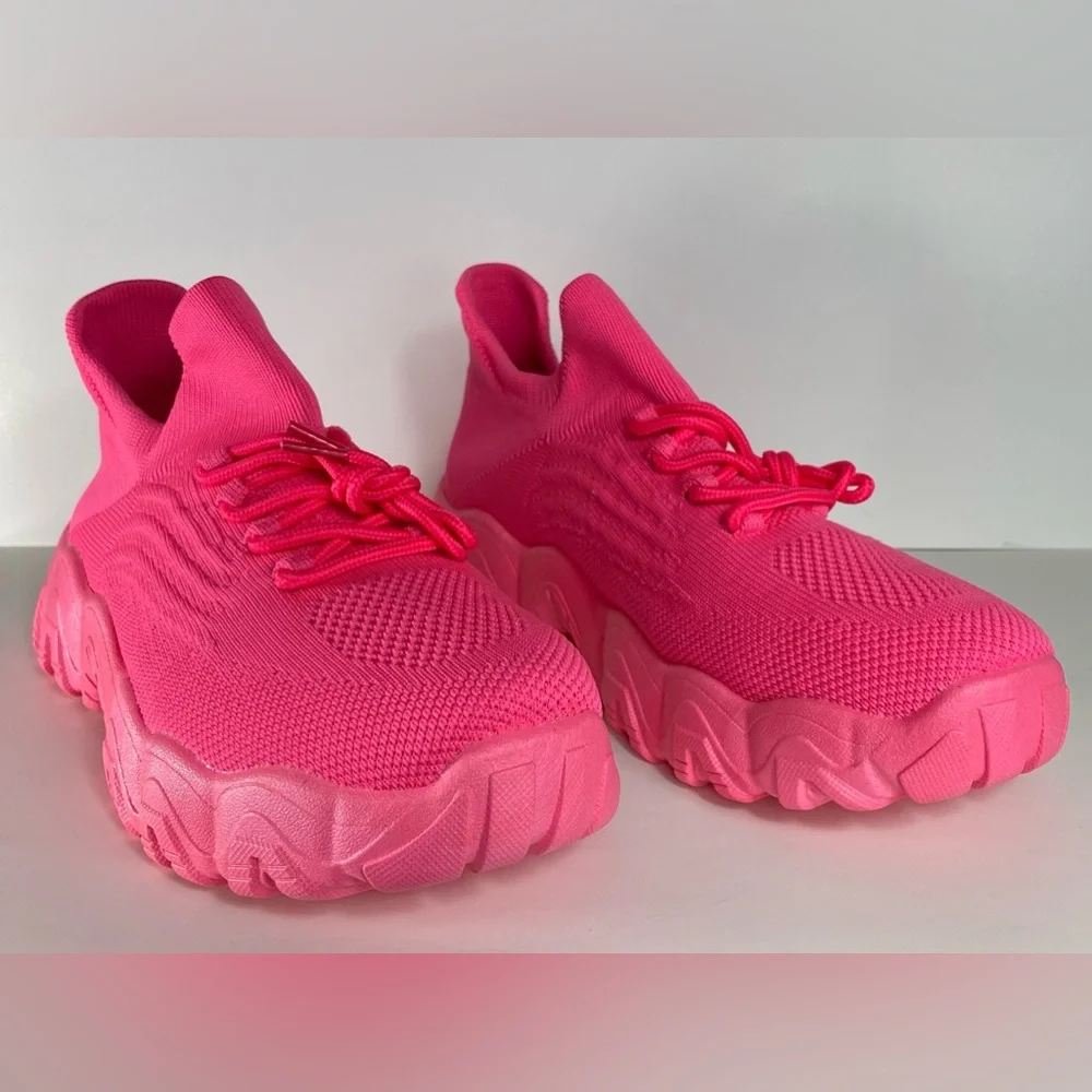 Women’s Pink Fashionable Lace Up Platform Sneakers size 10 - Picture 2 of 10